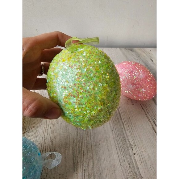 Large sequin glitter egg ornament Easter spring decor green pink blue sparkle - Picture 9 of 12